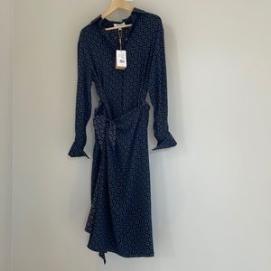 Michael Kors Collection Sarong Shirtdress, midnight blue, 100% silk - new